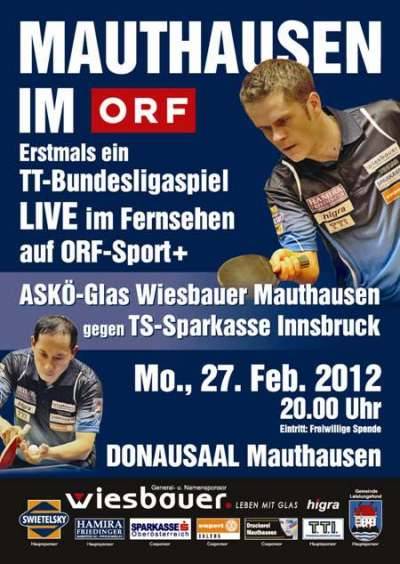 27.02.2012 um 20 Uhr – Tischtennis-Bundesliga im ORF