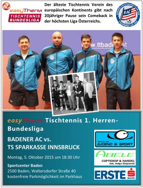 Badener AC-Tischtennis - Bundesliga Comeback 2015-2016